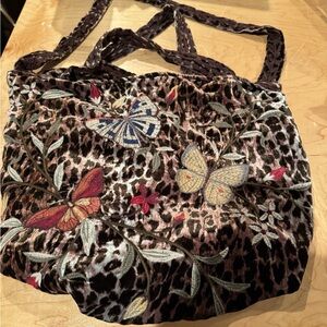 Johnny Was Embroidered Brown Butterfly Velvet Tote